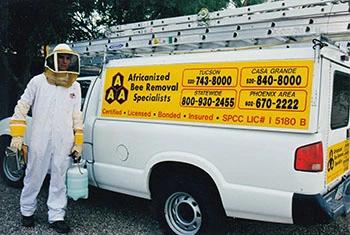 Phoenix bee removal service truck and employee